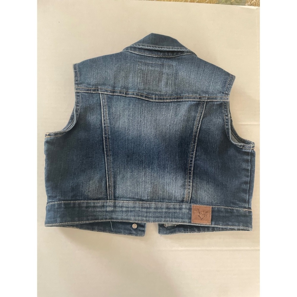 Justice Girls Blue Denim Vest Rhinestone Collar Cropped Jean Jacket Casual Sz 10 - Picture 5 of 8